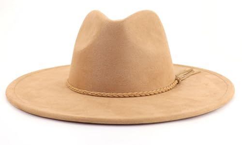 LIDHAY Big Wide Brim Fedora Hats for Women Men Western Suede Hat Large Felt Panama Hat Rancher Hat JP003 Camel