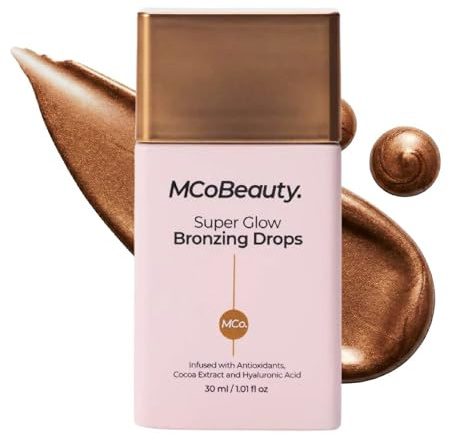 MCoBeauty Super Glow Bronzing Drops - Sun Kissed Shade - Golden Shimmer Liquid Bronzer - Hydrating Illuminating Face Tint with Jojoba Oil Hyaluronic Acid Cocoa Extract White Tea - Vegan & Cruelty Free