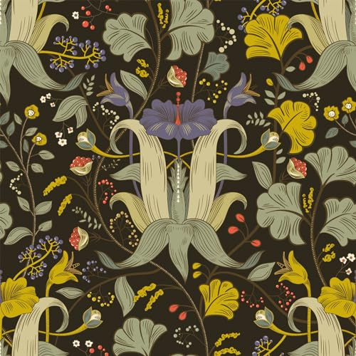 VEELIKE Papier Peint Fleur Noir Vintage Papier Peint Feuilles Tropicales Papier Adhésif pour Meuble Mural Stickers Adhesif Decoratif Chambre Armoire Salle de Bain Salon 44.5cm × 300cm