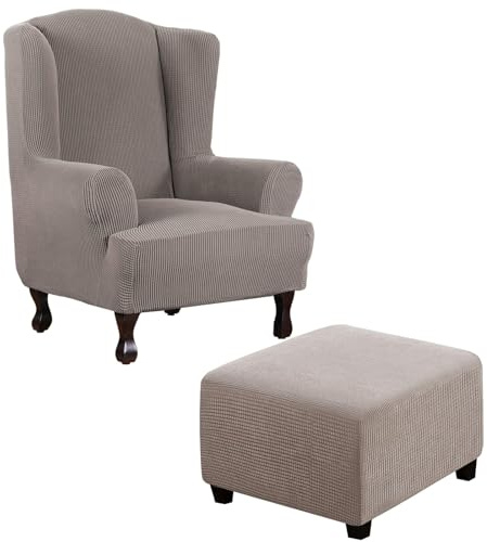 Thdsubb Ohrensessel Überzug Sesselbezug Sessel Sessel-Überwürfe Tiger Stuhlbezug Ottomane Schonbezug Hockerüberzug Husse Für Fußhocker (Taupe,Ohrensessel+Quadrat L)