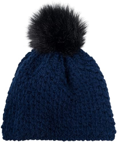styleBREAKER Cappello a Pompon per Bambini all'Uncinetto con Motivo a V, Fodera in Caldo Pile Termico, Cappello Invernale a Pompon in Pelliccia, 2-4 Anni 04024208, Colore:Blu Scuro
