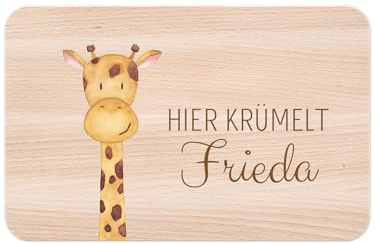 wunderwunsch - Individuelles Holzbrett mit Hochwertigem UV-Druck für Kinder - Personalisiertes Frühstücksbrettchen - Niedliche Motiv-Brettchen mit Namen (Giraffe links unten)