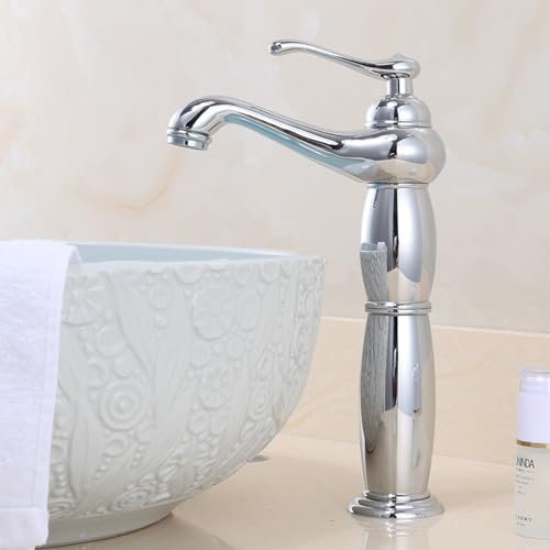 ZYCDP Wasserhahn Badezimmer Retro Waschtischarmatur Retro Mischbatterie Bad Wasserhahn Waschbecken Einhebel Bad Armatur, Chrom, Hoch