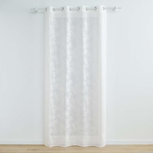 Douceur d'Intérieur Karla - Visillo con Ojales (140 x 240 cm) Blanco, Velo Tejido con Aplique