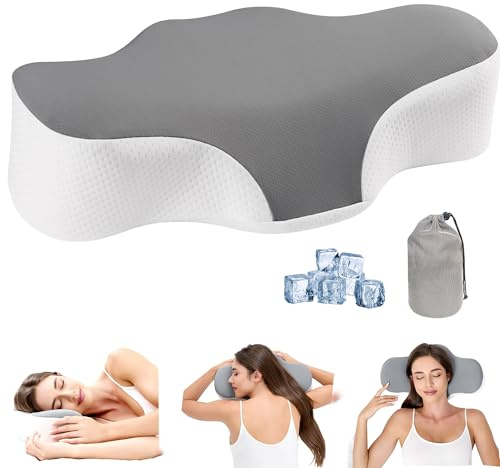 Bespilow Travel Cervical Pillow for Sleeping, Small Memory Foam Neck Pillow with Cooling Washable Cover, Compact Ergonomic Neck Support Travel Pillow for Car Camping, RV, Road Trip & Passenger Seat