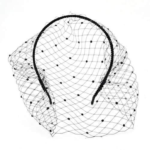 Comforso Schwarzes Netz-Schleier-Stirnband, Strass-Brautschleier, Netz-Fascinator für Damen, 1920er-Jahre-Kopfbedeckung für Beerdigungen, Hochzeiten, Teepartys, Rennen