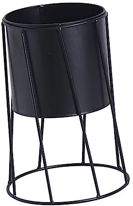 POPETPOP Pot De Fleurs En Métal Sur Pieds Design Géométrique Support Pour Pot De Fleurs Noir