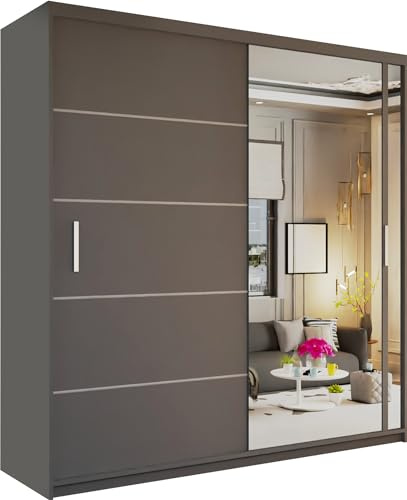 MN Furniture Victoria Modern Sliding Wardrobe One Mirror Door with Hanging Rails, Shelves Storage Bedroom Cabinet (Grey, 120cm)
