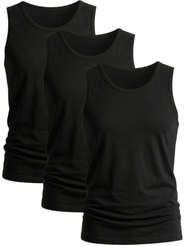 HAJRA® 3 Pack Men's Cotton Vests Tank Tops Sleeveless Undershirts Plain, Breathable, Slim Fit Summer Everyday Workout Comfort Athletic Wear Top Vest Shirts