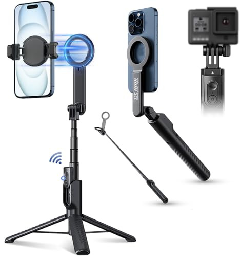JJC Magnet Selfie Stick Stativ, 101,6 cm ausziehbares Handy Stativ mit Bluetooth Fernbedienung für iPhone 17 16 15 14 13 12 (MagSafe Halterung) und Samsung Huawei Google Smartphones und mehr, Schwarz