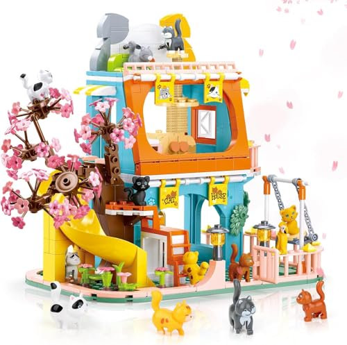 QLT QIAOLETONG Katzenhaus Bausteine Spielzeug, Friends, MOC Creative STEM Friends Haus klemmbausteine Baustein Set, Geschenk für Jungen und Mädchen im Alter von 8-16+ Jahren (521 PSC)