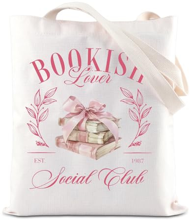 FOTAP Coquette Book Club Tote Bag Bookish Gift Pink Bow Aesthetic Shopping Bag Book Lover Gift Romance Reader Gift