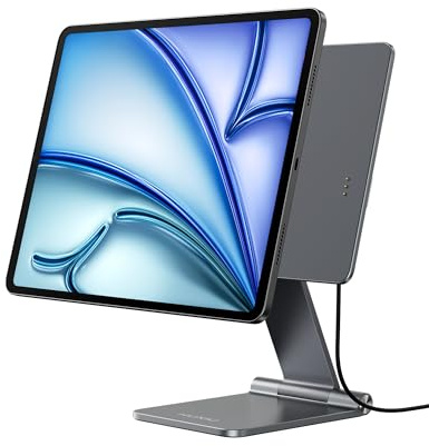 KU XIU X33 Pro Max Magnetic Wireless Charging Stand for iPad Pro 13 M4 (2024) Only, Foldable Aluminum Alloy Tablet iPad Holder Mount for Desk, 360° Adjustable Tablet Stand with 1M USB C Cable