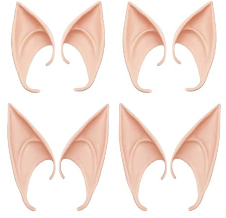 Butyeak Elfenohren, Elf Ears, Weiche Elf Enohren, 4 Paar Elfenohren Latex, Ohren Spitzohren Cosplay, Spitzohren für Kinder und Erwachsene, für Cosplay, Halloween (Hell)