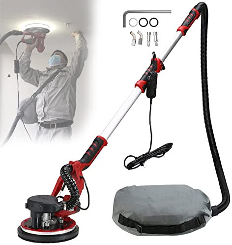 Levigatrice per muri a secco, levigatrice elettrica con tamponi abrasivi, lucidatrice a giraffa, dischi a velocità variabile regolabile 800-1900 giri/min Levigatrice per muri con luci doppie a LED a