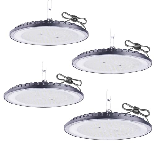 Fosingut Faretto LED UFO 100W, 110lm/W Super Luminoso UFO Lampada LED Officina,144 LEDs High Bay Light,IP65 6500K BiancoFreddo Proiettore LED Lampadario Industriale per Garage,Magazzini,Fabbrica-4pcs