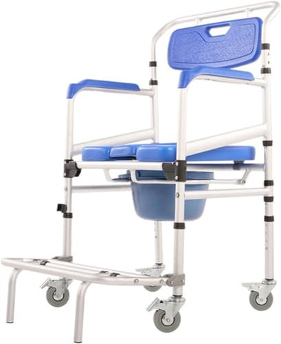 Toilettenstuhl - höhenverstellbarer Rollstuhl für die Toilette - Duschstuhl mit Rädern - mit gepolstertem Sitz und Pedal - wasserdicht, rutschfest, max. 150 kg - für ältere Menschen/Behinderte