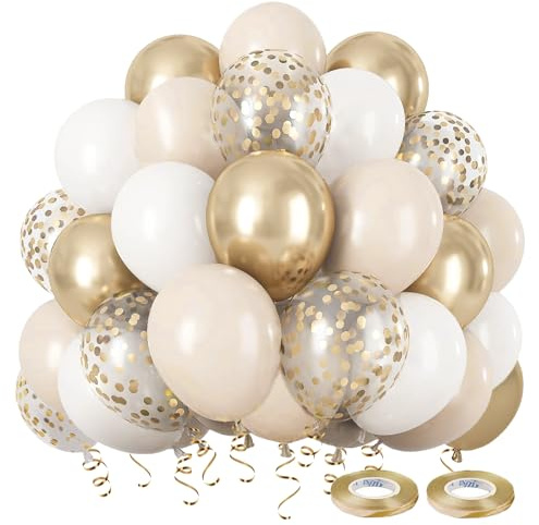 Luftballons Beige Gold, 60 Stück Luftballons Hochzeit mit Luftballons Weiß Metallic Champagner Gold Helium Ballons Nude Ballons für Hochzeit Boho Geburtstag Party Dekoration, Baby Shower, Babyparty