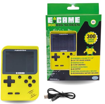ODS - Radiocom Egame 300 Big Screen, Console di Gioco Portatile, Schermo a Colori TFT da 2,8'', Grafica 16-bit, Batteria Ricaricabile, 16 x 7 x 2,5 cm, Età Consigliata +8 Anni