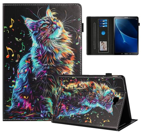 Rostsant Coque pour Samsung Galaxy Tab A6 10,1 Pouces SM-T580/T585 Impression Graphique Housse en Tablette Cuir PU Protection pour Samsung Galaxy Tab A6 10,1 SM-T580/T585 Chat en Note de Musique
