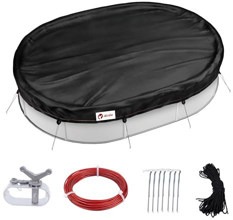 iBirdie Winter Poolabdeckung 16x32, 17x33 Fuß Ovale Pools, für lichtbeständige, reißfeste, wasserdichte und wetterfeste Außenpool-Schutz, Schwarz, Stoff 500D