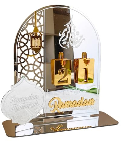 MISNODE Ramadan Advents-Countdown-Kalender, Adventskalender für Ramadan Home Eid Mubarak Tischdekoration, Acryl Ramadan Countdown-Kalender 2024 Geschenke für die Familie (Acryl 2)