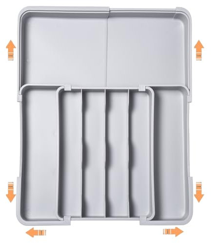 ZHUIYIWIN Range Couverts Extensible pour Tiroir Cuisine avec 7 Compartiments, Organisateur Réglable pour Ustensiles et Couverts, Gris-X