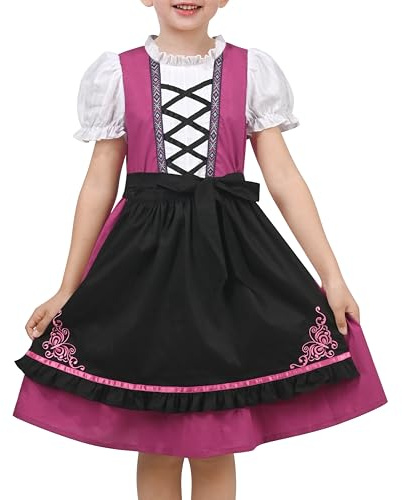 Flickor Klänning 2 st Uppsättning tysk Dirndl Oktoberfest Festival Förkläde Städerska 7 år