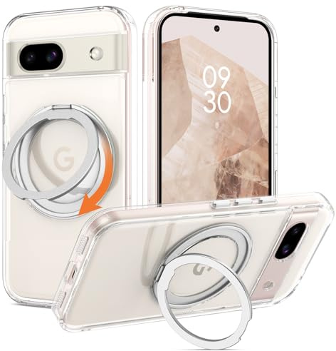 Telaso for Google Pixel 8a Case with Magnetic 360° Rotatable Ring Stand, [Compatible with MagSafe] Slim Shockproof Protective Phone Cases for Google Pixel 8a 6.1, Clear