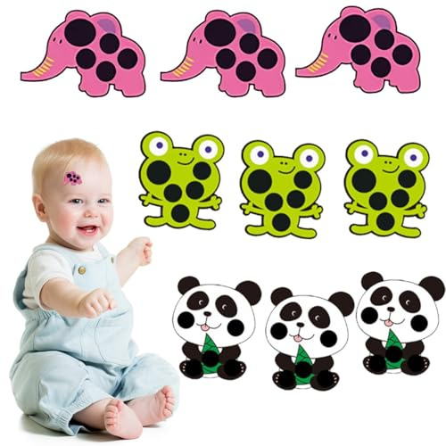 KSJEHW 9 Piezas Tiras de Termómetro, Termómetro Digital Frente, Bebés Tira de Temperatura, Pegatina Portátil Reutilizable para Control de Temperatura, Indicador de Temperatura Reutilizables(animal)