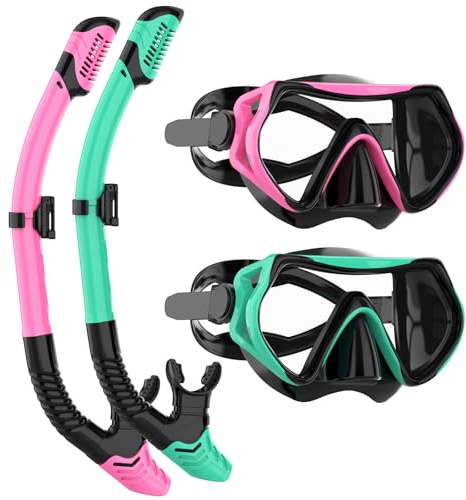 JRing Schnorchelset Erwachsene, Taucherbrille und Dry Schnorcheln Set Anti-Leck & Anti-Fog Schwimmbrille Schnorchelmaske Tauchmaske für Herren und Damen | 180 Grad gehärtetes Glas, Anti-Beschlag-Brille, Dry Top Schnorchel zum Schwimmen, Tauchmaske für Männer und Frauen, 2 Sets