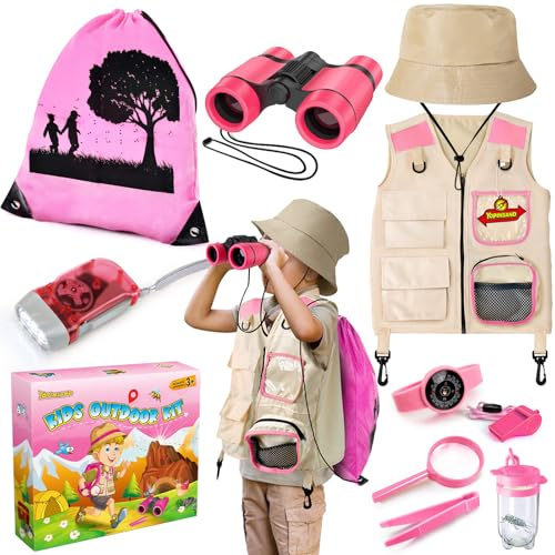 Set da esplorazione per bambini, con gilet, cappello, zaino e binocolo, giocattolo da esterno per bambini, ragazze e ragazzi