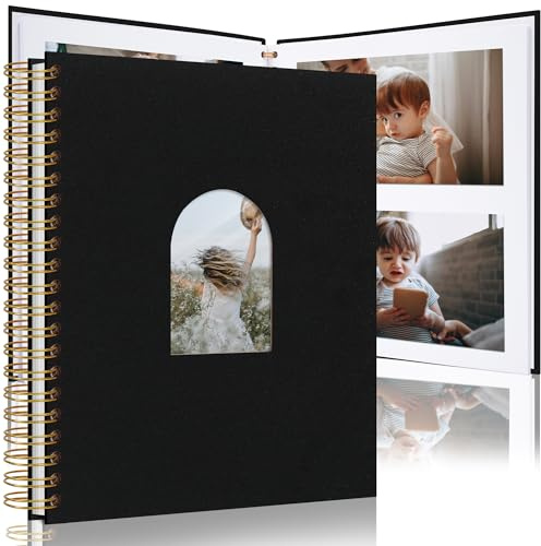 Vienrose 20 x 28 cm Album Fotografico Fai Fa Te con Finestra Ad Arco in Lino, 40 Pagine Vuote, Album Fotografici Per Matrimoni, Baby Shower, Nero