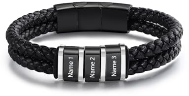 Braccialetti da uomo personalizzati con nome, braccialetto in pelle intrecciata con 1-5 nomi incisi, regalo personalizzato per uomini, papà, festa del papà, San Valentino, Misura unica, Acciaio