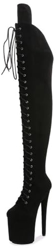 TIKENBST Tacchi Donna Tacchi Alti 20CM Scarpe con Plateau Stivali sopra Il Ginocchio Stivali Abbinati al Colore Stivali da Donna,Black-42