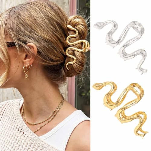 Reaky Haarklammern aus Metall, goldene Schlangenhaarklammern, 2 Stück, große Haarklammer, Haarschmuck für Frauen