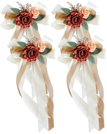 Ziyero Lot de 4 Noeud Voiture Mariage Kit Decoration Voiture Mariage Déco Voiture Mariage Extérieur Nœud Décoratif pour Mariage Fête, Decoration Voiture Mariage