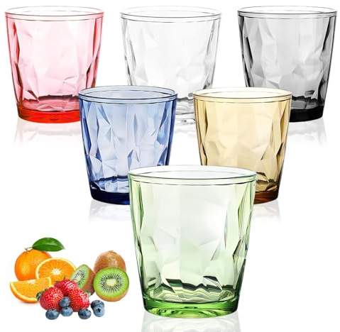 TiooDre Verre a Eau Lot De 6, Ensemble De Verres Gobelets En Plastique Acrylique Verres à Jus Soda, Verre à Bière Pour Boissons Froides Et Chaudes, Verre Perrier Pour Pique-Nique Camping Fête