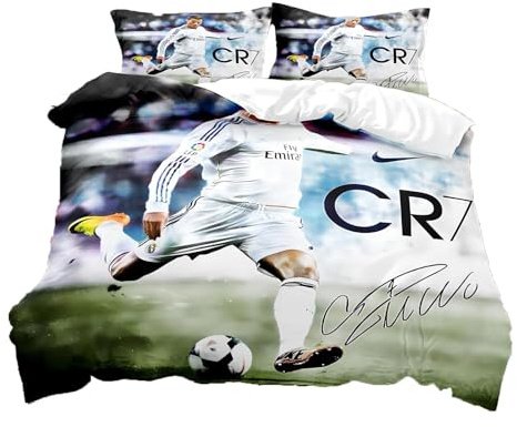 Krilucly Set Copripiumino con Stampa, Set di Biancheria da letto, Biancheria da Letto, Copripiumino con Cerniera, Copripiumino da Calcio a Tema,135 x 200 cm Copripiumini con 2 Federe 40 x 60 cm