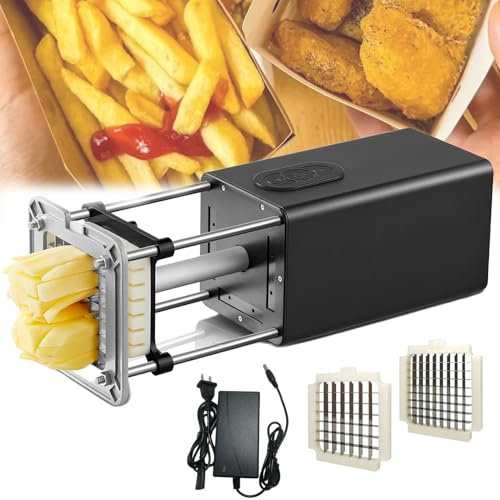 Cortador EléCtrico De Patatas Fritas, Cortador De Patatas Cortador De Manzanas Cortador De Verduras con Cuchillas De 9 X 9 Mm Y 12 X 12 Mm Cortador De Verduras Multifuncional Black