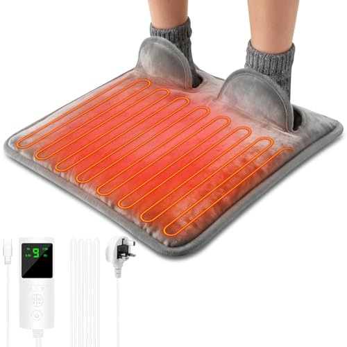 Electric Foot Warmer, 40 x 40cm Electric Heated Foot Warmers with 9 Levels Temp and 4 Timers Washable Feet Warmer for Cold Feet Fast Heating Foot Heating Pad for Foot, Neck, Back and Full Body