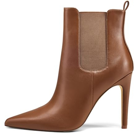 Zhabtuc Botines Negros de Mujer en Cuero, Tacón Alto de 10 cm, Punta Fina, Diseño Cómodo y Versátil para Uso Diario, Marrón mate, 36 EU