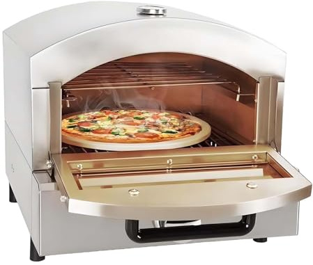 QFGain Forno A Gas per Pizza da Campeggio - Indicatore di Temperatura Esterno + Pietra per Pizza da 33 Cm, Riscaldamento Rapido A 300 °C, Compatto E Leggero per Barbecue E Feste