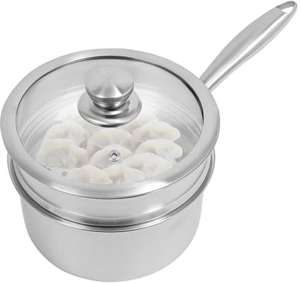 QUIOTUIR Dampfgarer mit 2 Etagen, 20 cm, 2 l, Edelstahl mit optischem Deckel aus Hartglas und Dampfkorb, Couscous-Topf, für alle Herdarten, Dampfgarer, für kleine Küchen, Büros
