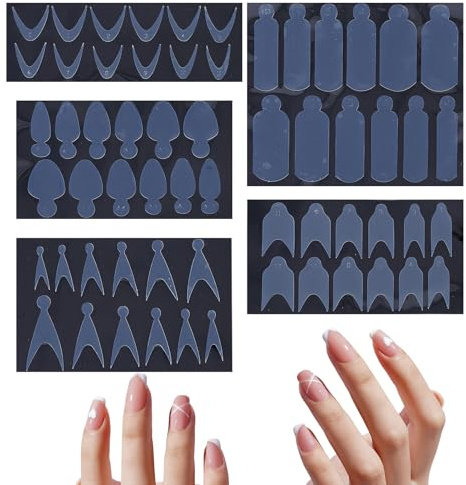 NICENEEDED 60PCS Autocollants pour Formes à Ongles Françaises Moule à Ongles Double en Silicone Moule Ongles Autocollant pour Extension D'Ongles Moule Intérieur pour Manucure Française Outils de Nail
