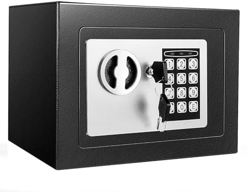 6.6L Digital Steel Safe, Electronic Deluxe Digital Security Safe Box, Steel Security Lock Box with Key, 23cm x 17cm x 17cm, Small Hidden Safe for Cash Jewelry