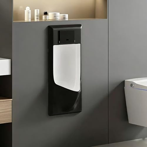 Orinatoio a parete a incasso per uomini – In ceramica, anti-gocciolamento, con sensore intelligente di scarico – Orinatoio commerciale anti-odore e anti-schizzo(Black)