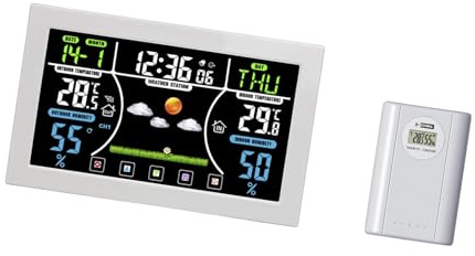 YPBEW Professional Weather Alarm Clock with Temperature Humidity Gauge and Alarm Clock Function for Indoor and Outdoor Use Garden Shed Humidity Transducer