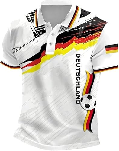 Deutschland Shirt Herren Wm Deutschland Trikot 2026 Poloshirts Für Herren Herrenhemd mit Deutschem Flaggenprint,Geeignet Für Alltag,Festivals Und Wettkämpfe Hemd Sportshirt Trainingsshirt