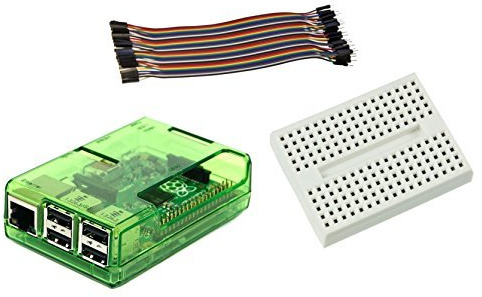 SB Components Case for Raspberry Pi 2 Model B & Raspberry Pi 3 B+ with Mini BreadBoard and 40pcs Male to Female 20cm Jumper Wire Connectors (Green)
